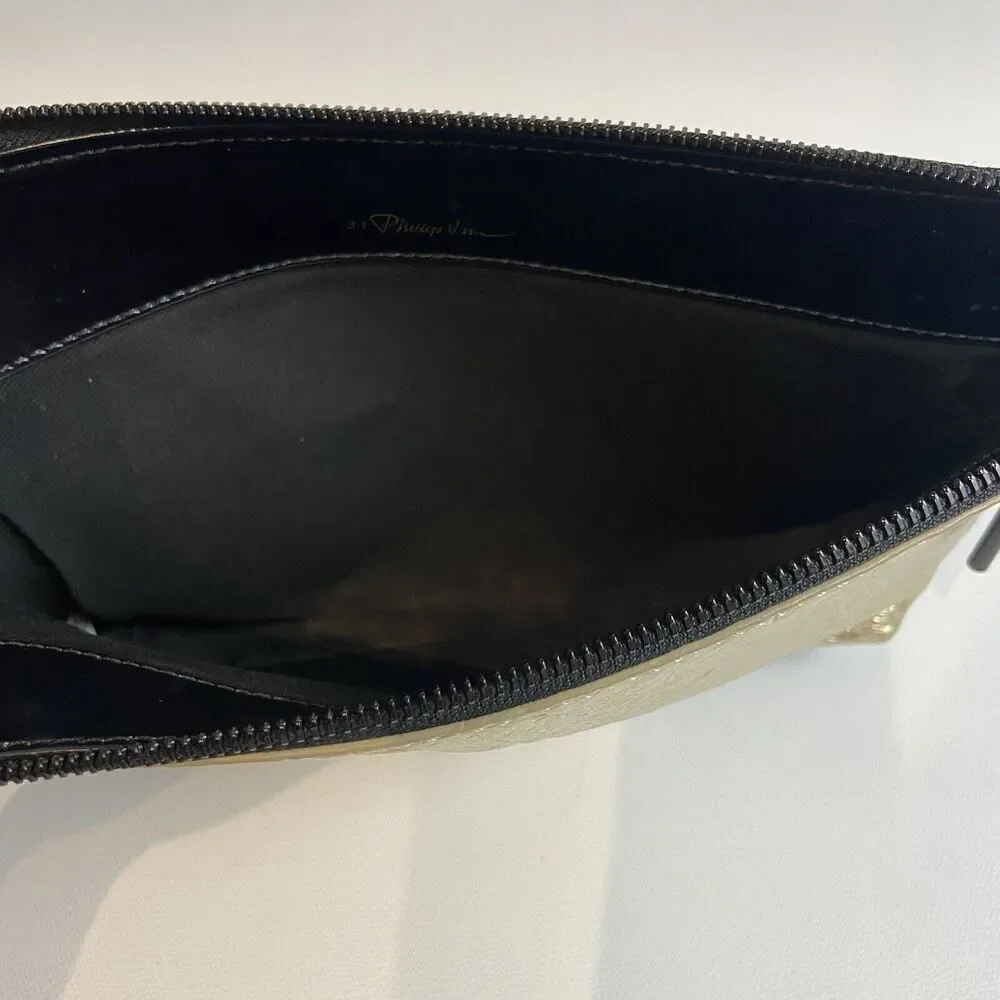 3.1 PHILLIP LIM Gold Foil‎ Leather Clutch Zip Closure